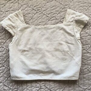 100% Cotton Handmade Off-White Backless Crop Top with Puff Sleeves
